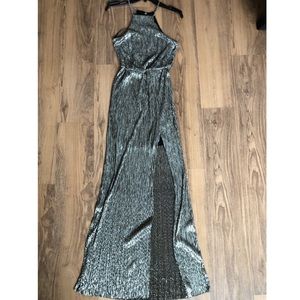 Agaci Silver Slit Gown